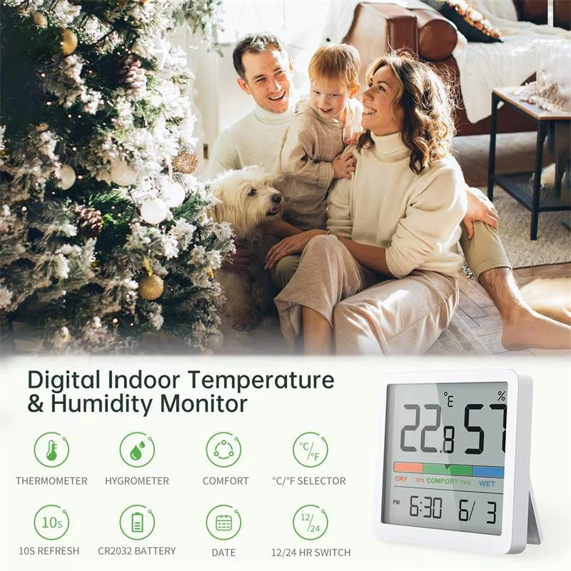 Black Mini LCD Digital Thermometer Hygrometer - Indoor Temperature & Humidity Monitor